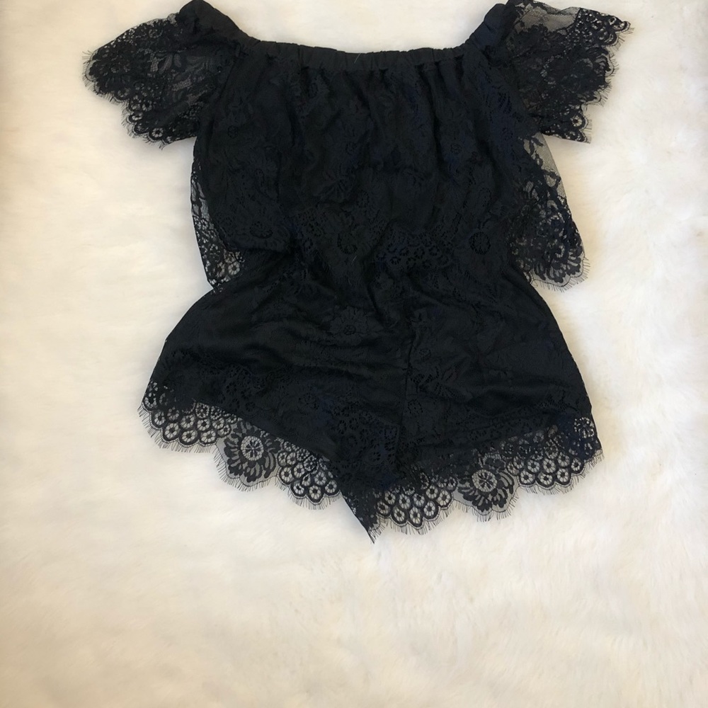 Off the shoulder black lace romper
